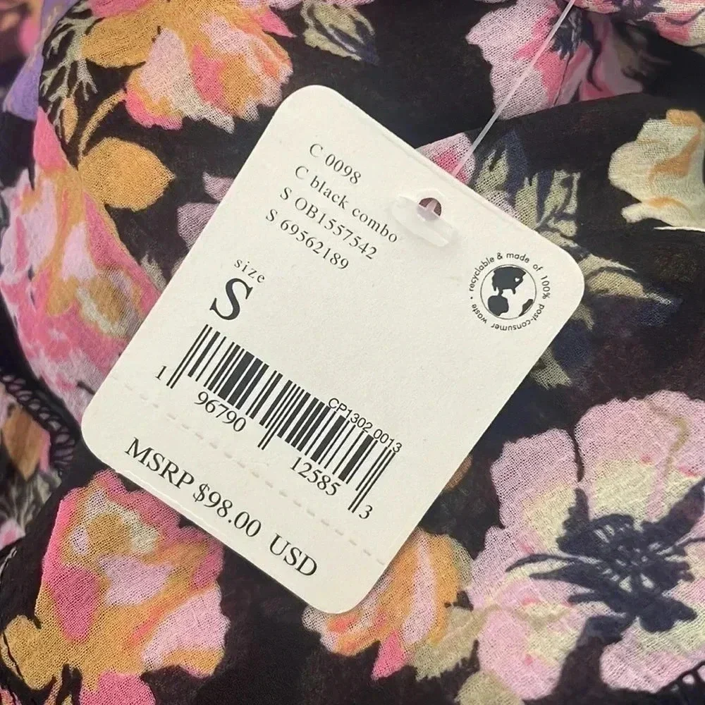 NWT Free People Maybel Blouse Top Black Combo Sz S